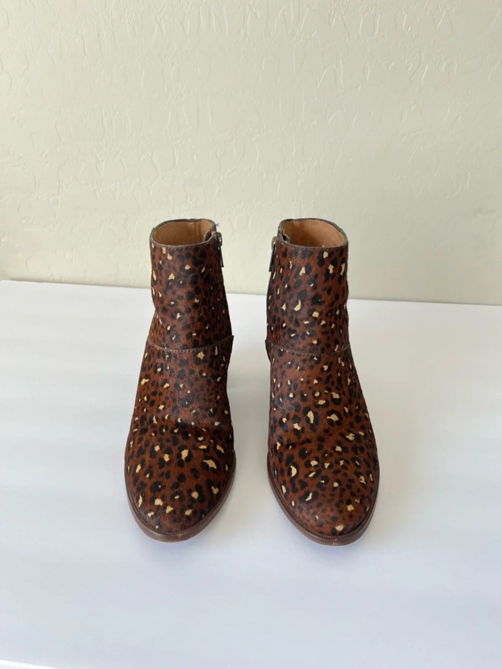 Madewell Rosie Animal Leopard Print Calf Hair Block Heel Booties Size 9 Brown